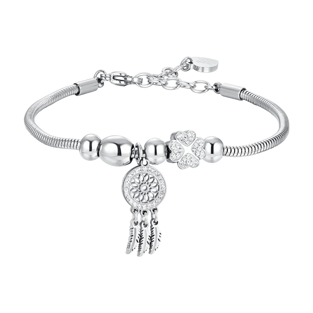 BRACCIALE DONNA IN ACCIAIO ACCHIAPPASOGNI E CRISTALLI