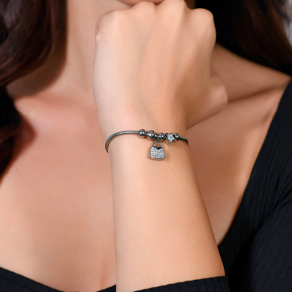 BRACCIALE DONNA IN ACCIAIO BORSA E CRISTALLI - Image 2