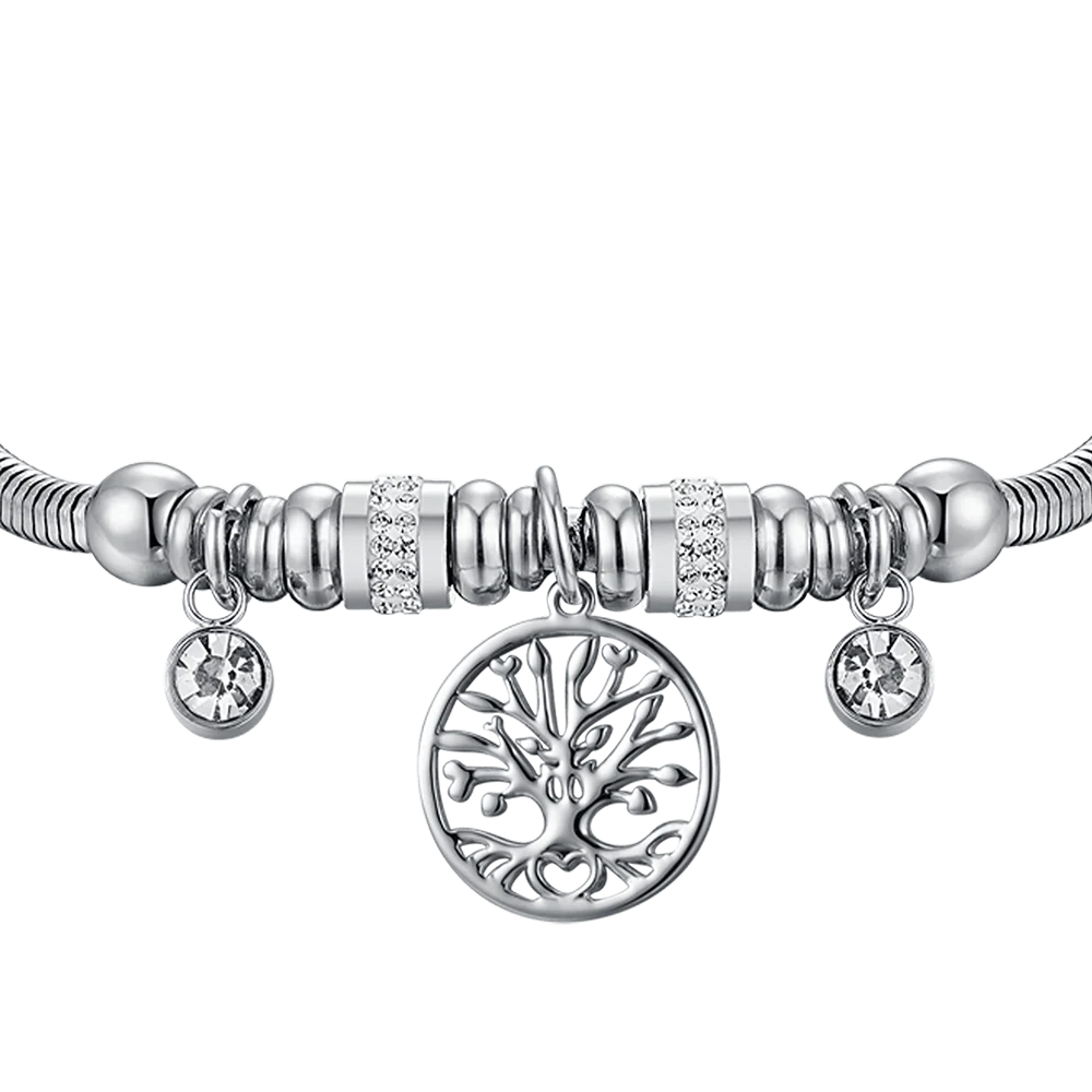 BRACCIALE DONNA IN ACCIAIO CON ALBERO DELLA VITA E CRISTALLI BIANCHI - Image 4