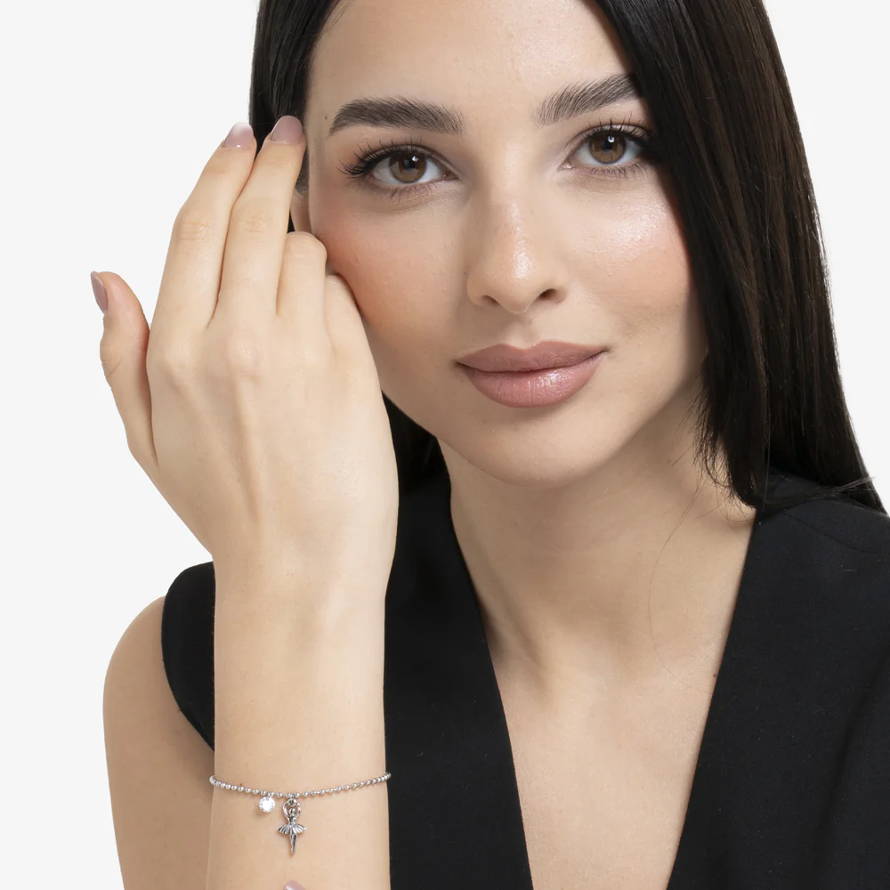 BRACCIALE DONNA IN ACCIAIO CON BALLERINA E ZIRCONE BIANCO - Image 3