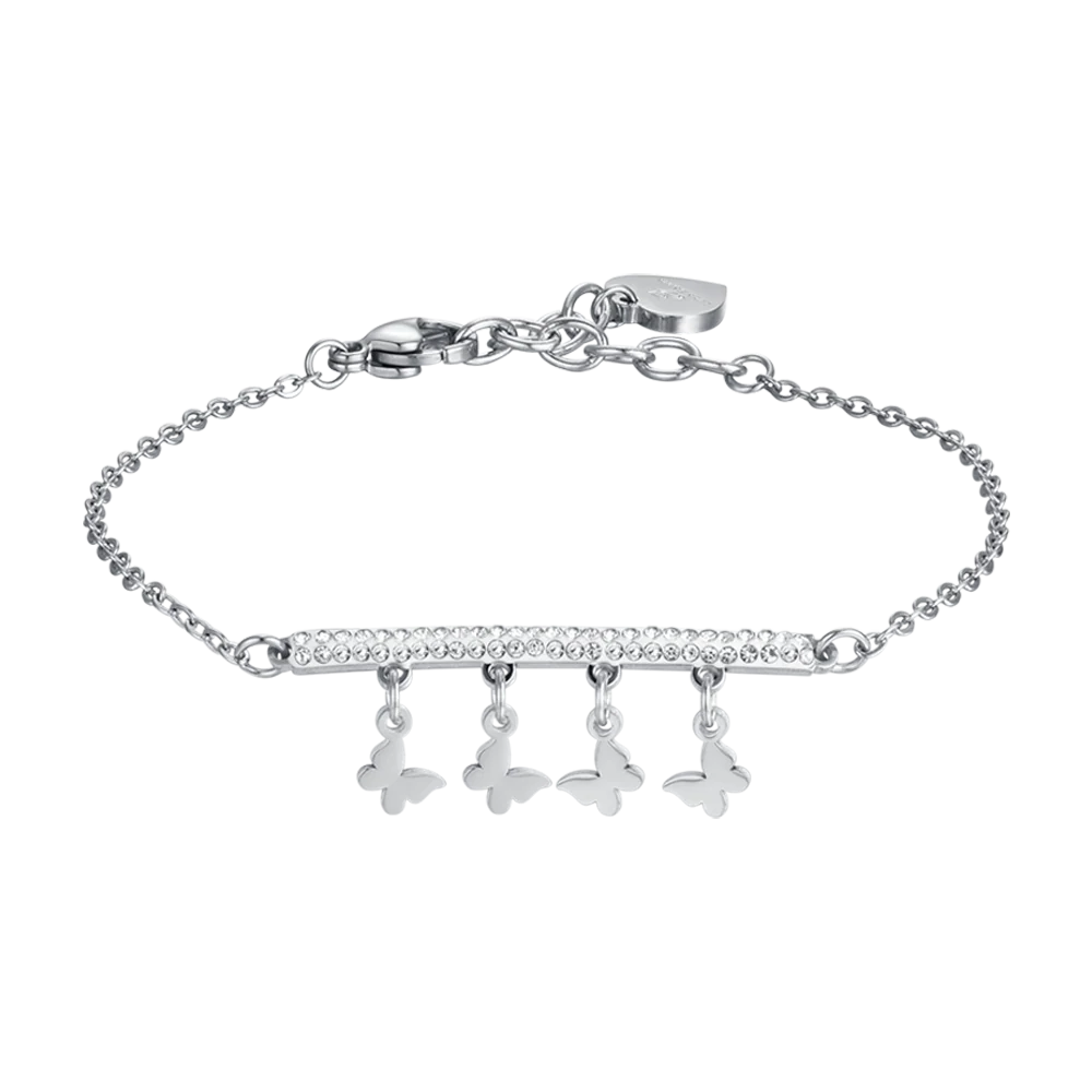 BRACCIALE DONNA IN ACCIAIO CON CIONDOLI FARFALLE