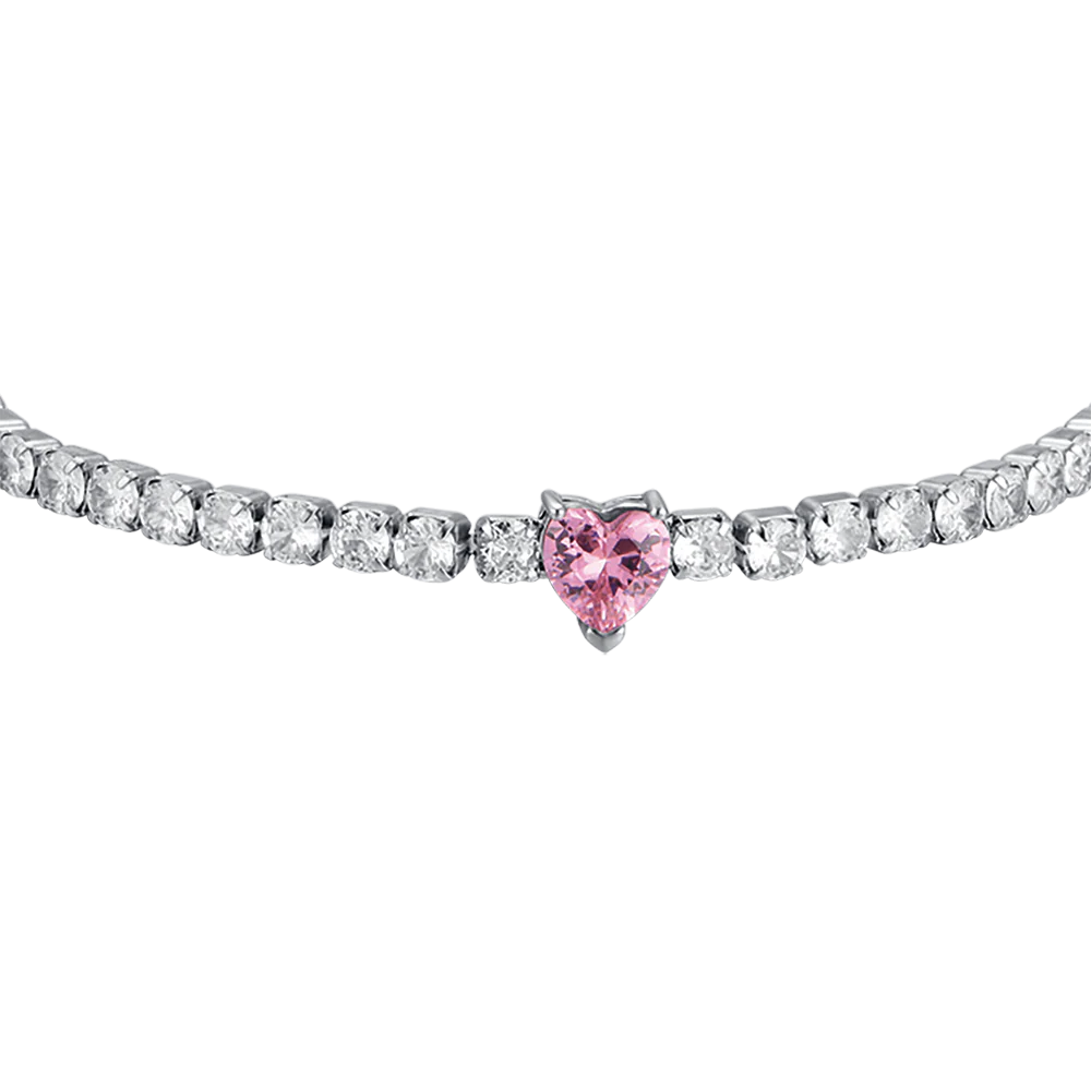BRACCIALE DONNA IN ACCIAIO CON CRISTALLI BIANCHI E CUORE CRISTALLO ROSA - Image 4