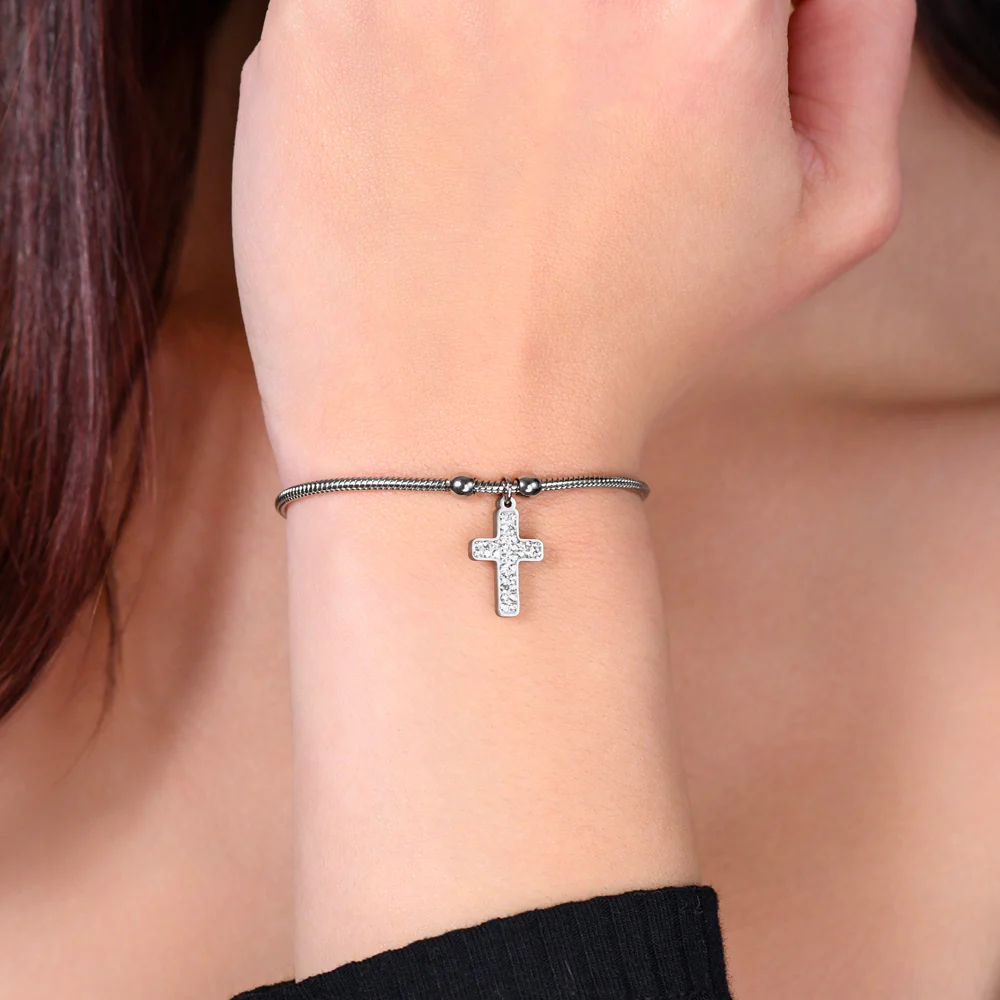 BRACCIALE DONNA IN ACCIAIO CON CROCE - Image 2