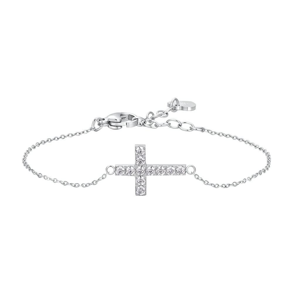BRACCIALE DONNA IN ACCIAIO CON CROCE E ZIRCONI BIANCHI