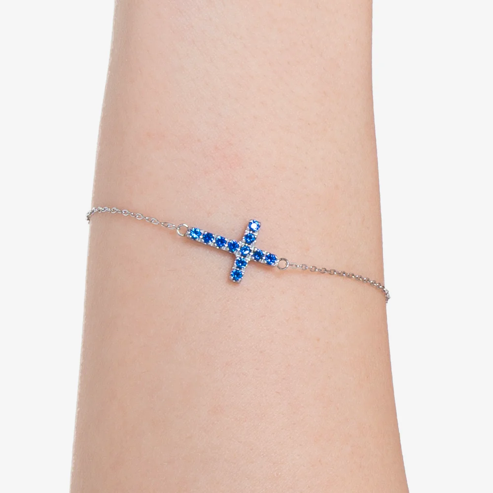 BRACCIALE DONNA IN ACCIAIO CON CROCE E ZIRCONI BLU - Image 2
