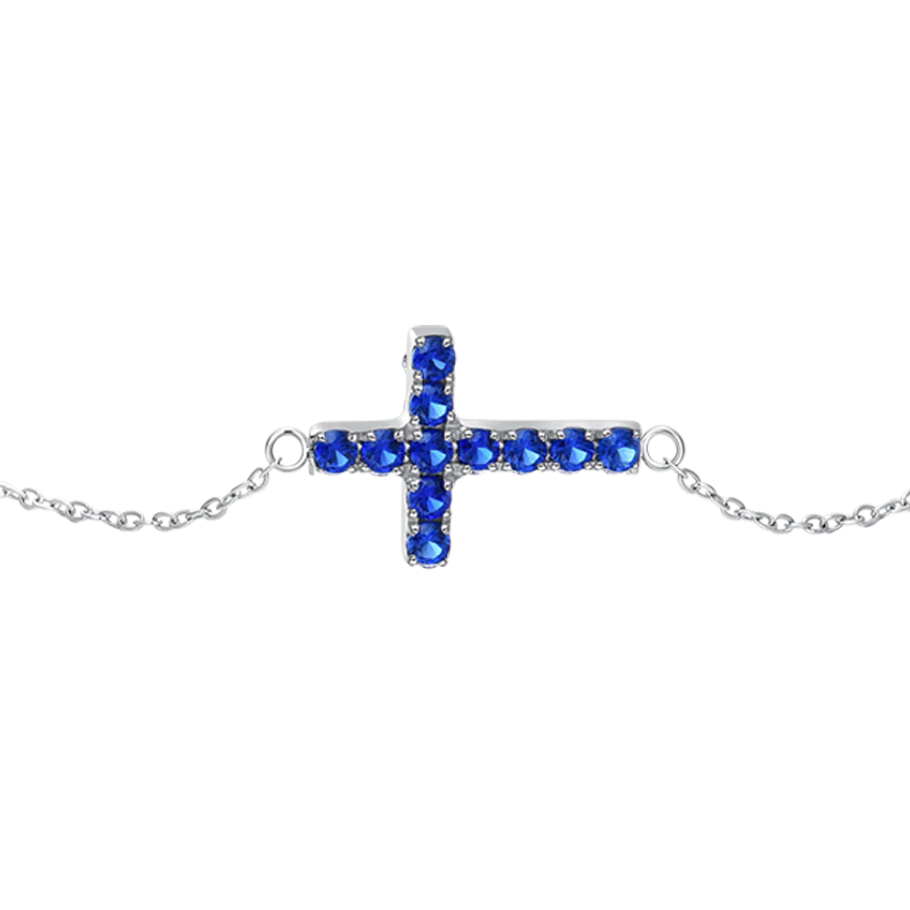 BRACCIALE DONNA IN ACCIAIO CON CROCE E ZIRCONI BLU - Image 4