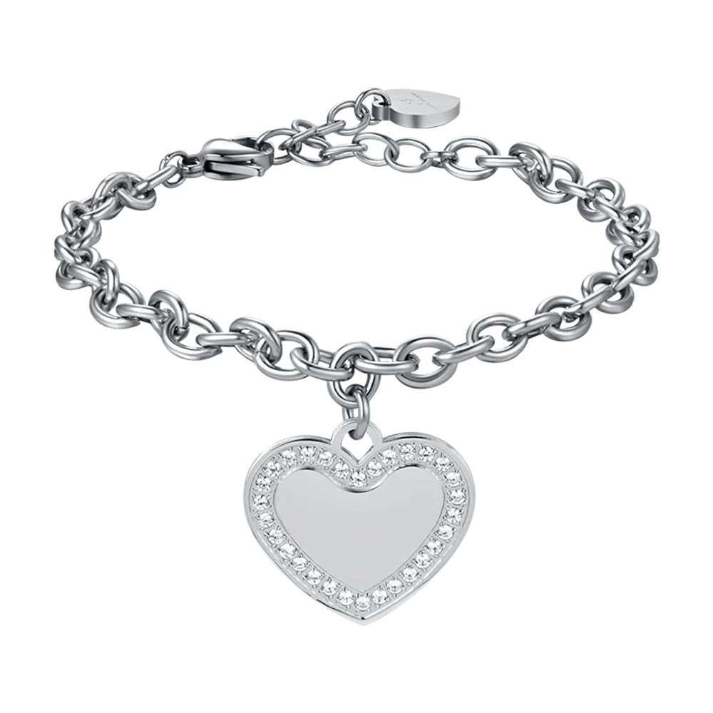 BRACCIALE DONNA IN ACCIAIO CON CUORE CON CRISTALLI BIANCHI