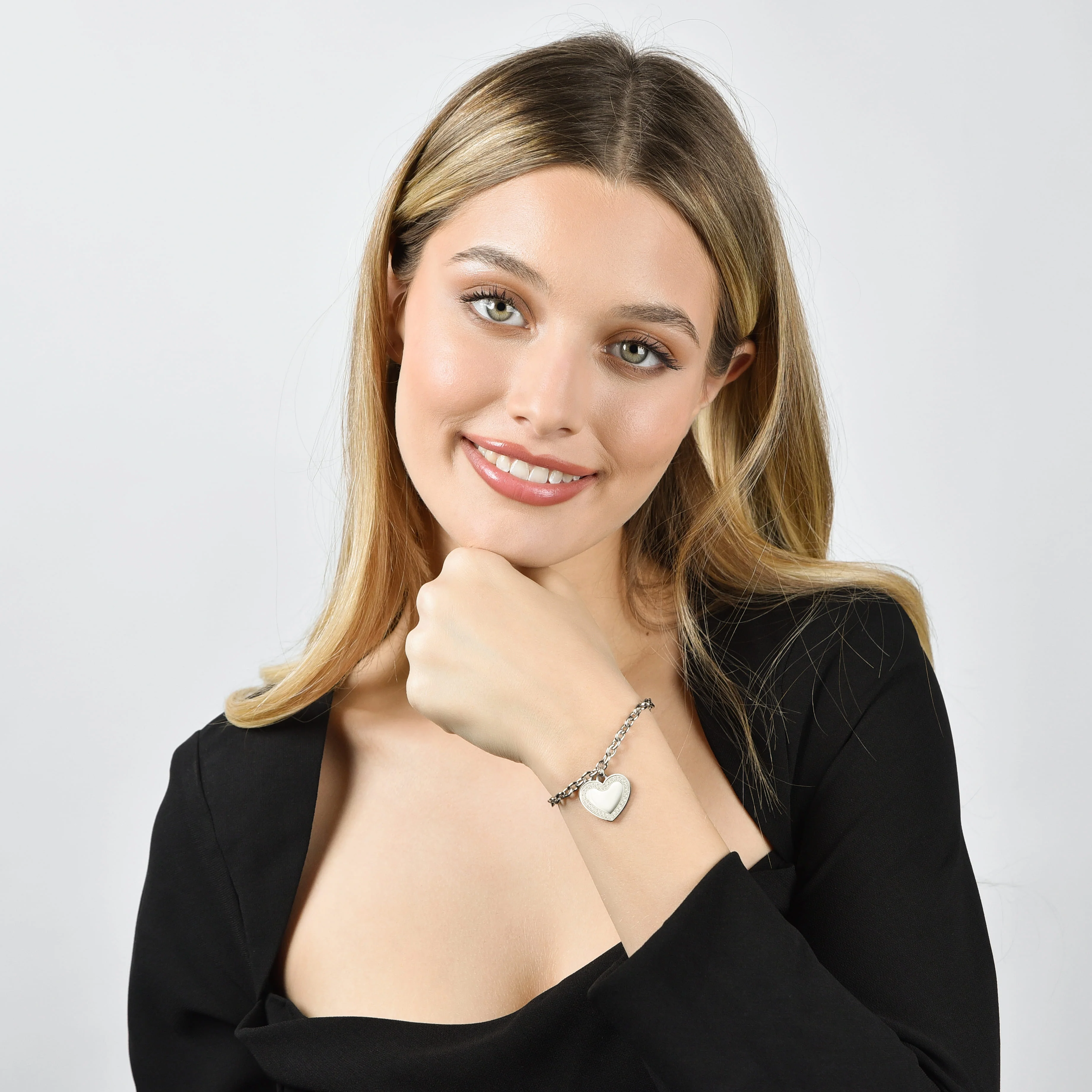 BRACCIALE DONNA IN ACCIAIO CON CUORE CON CRISTALLI BIANCHI - Image 3