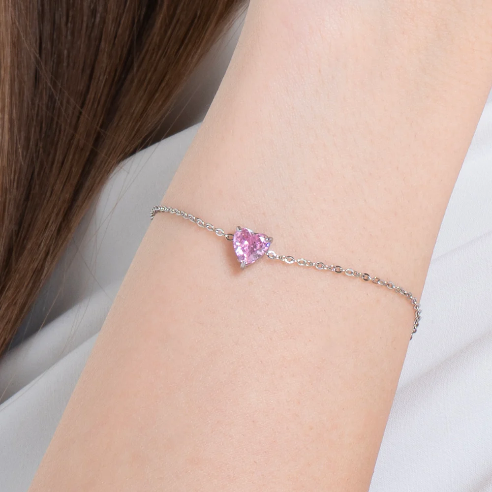 BRACCIALE DONNA IN ACCIAIO CON CUORE CRISTALLO ROSA - Image 2