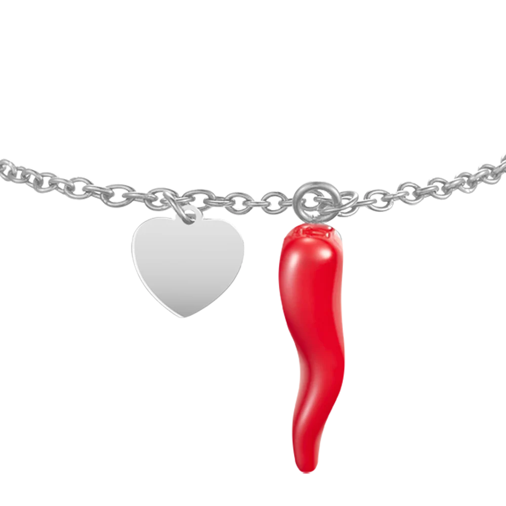 BRACCIALE DONNA IN ACCIAIO CON CUORE E CORNO ROSSO - Image 4