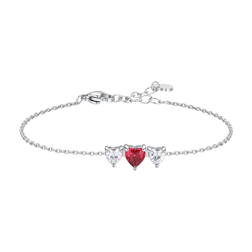 BRACCIALE DONNA IN ACCIAIO CON CUORI CON ZIRCONI BIANCHI E ROSSI