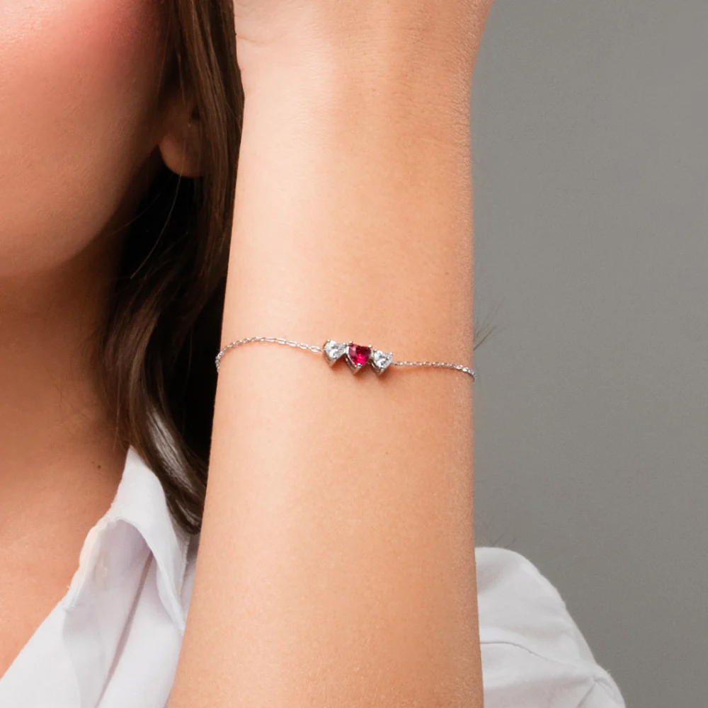 BRACCIALE DONNA IN ACCIAIO CON CUORI CON ZIRCONI BIANCHI E ROSSI - Image 2