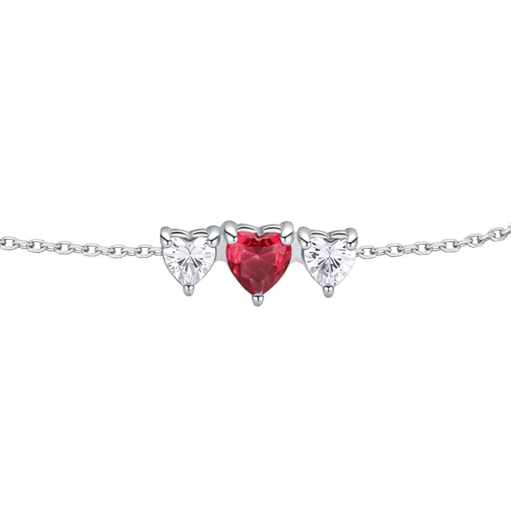 BRACCIALE DONNA IN ACCIAIO CON CUORI CON ZIRCONI BIANCHI E ROSSI - Image 5