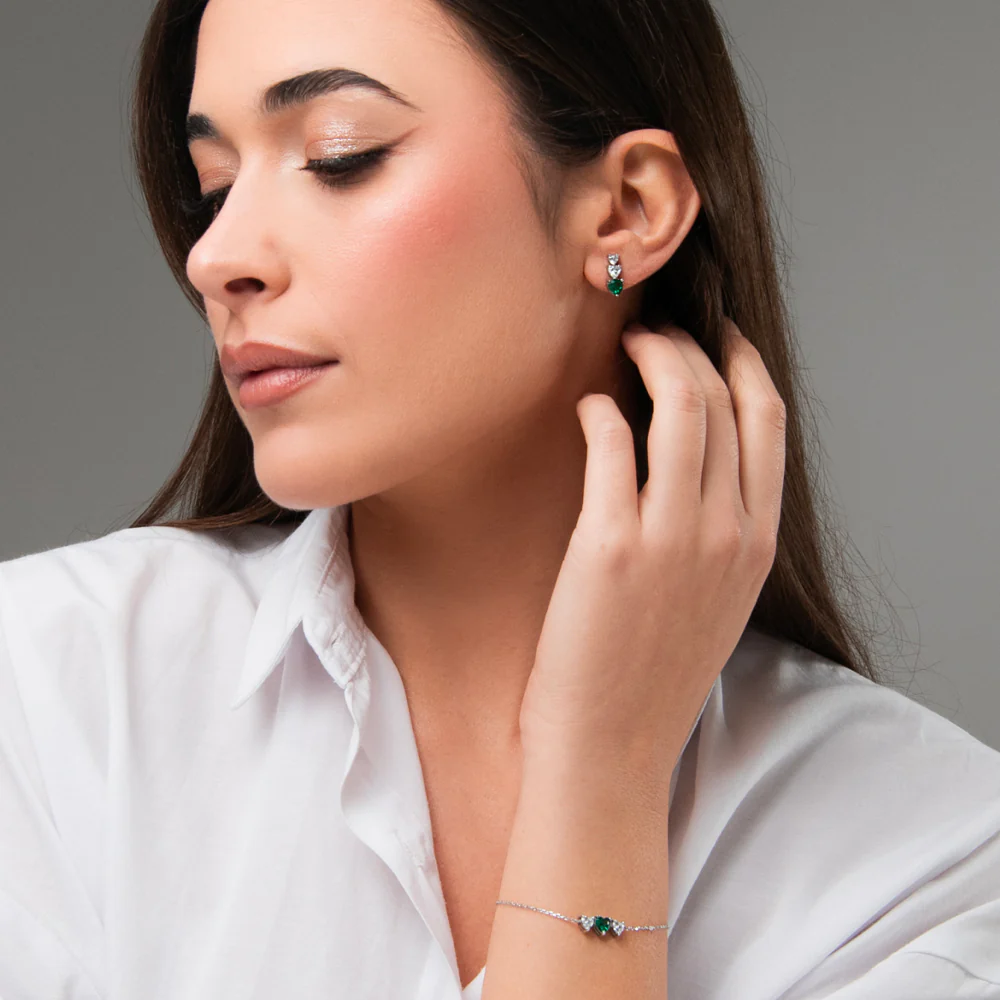 BRACCIALE DONNA IN ACCIAIO CON CUORI CON ZIRCONI BIANCHI E VERDI - Image 4