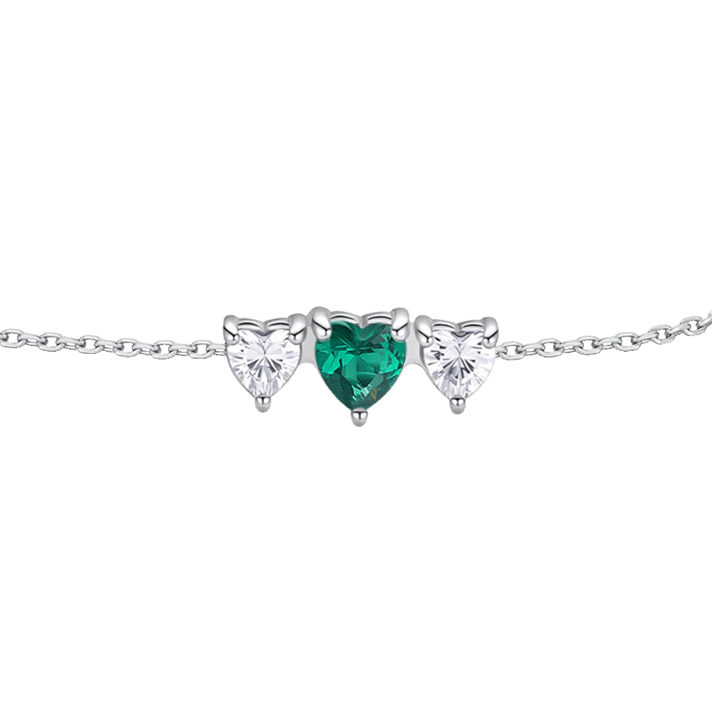 BRACCIALE DONNA IN ACCIAIO CON CUORI CON ZIRCONI BIANCHI E VERDI - Image 5