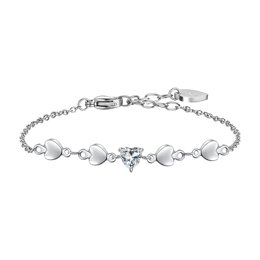 BRACCIALE DONNA IN ACCIAIO CON CUORI E ZIRCONI BIANCHI