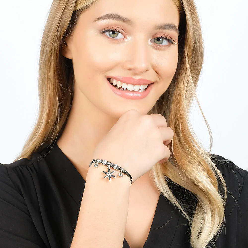 BRACCIALE DONNA IN ACCIAIO CON FIORE DELLA VITA E CRISTALLI BIANCHI - Image 3