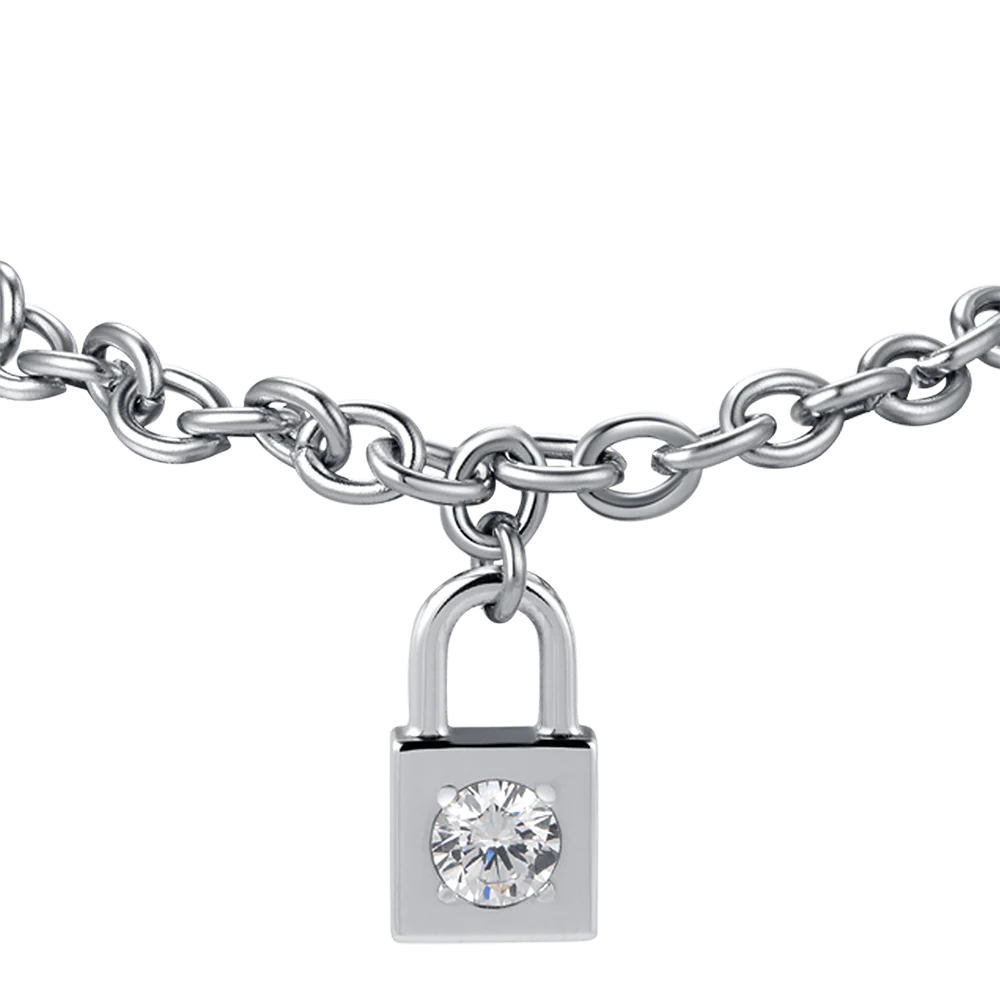 BRACCIALE DONNA IN ACCIAIO CON LUCCHETTO CON CRISTALLO BIANCO - Image 4