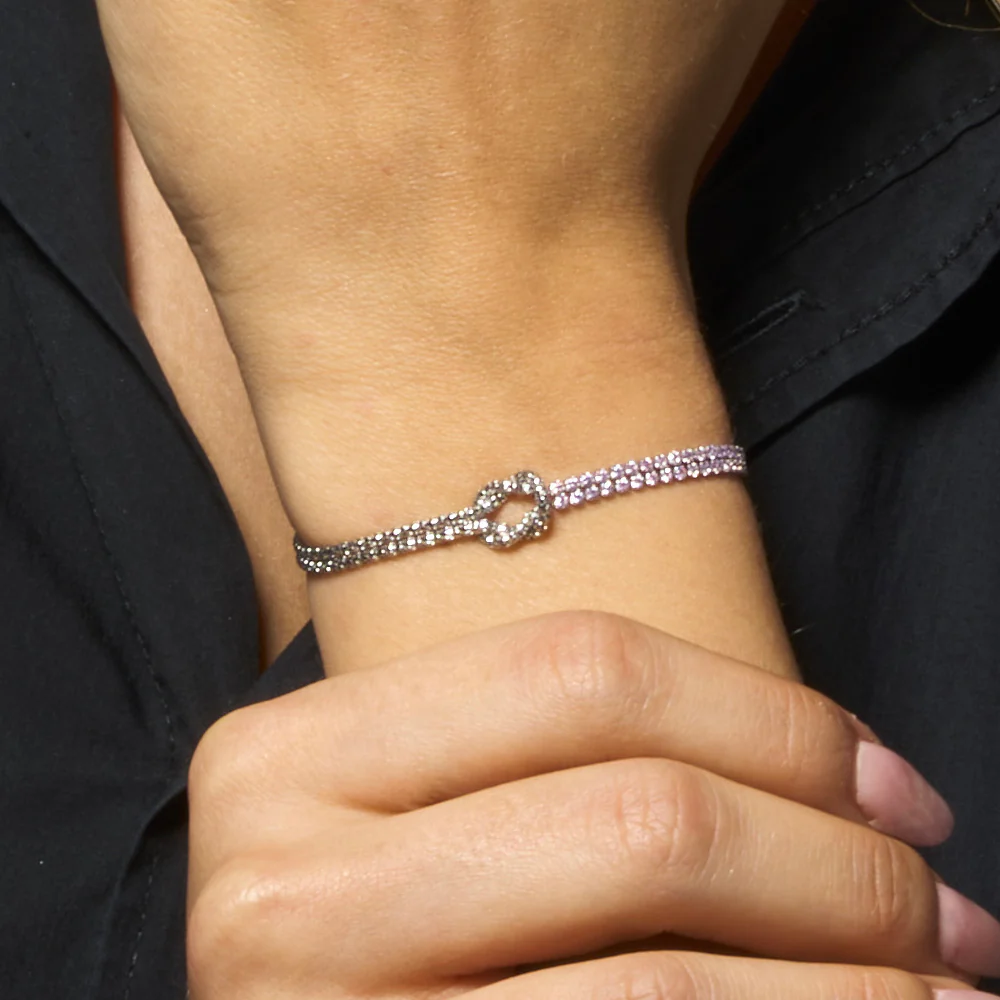 BRACCIALE DONNA IN ACCIAIO CON NODO E ZIRCONI ROSA - Image 2