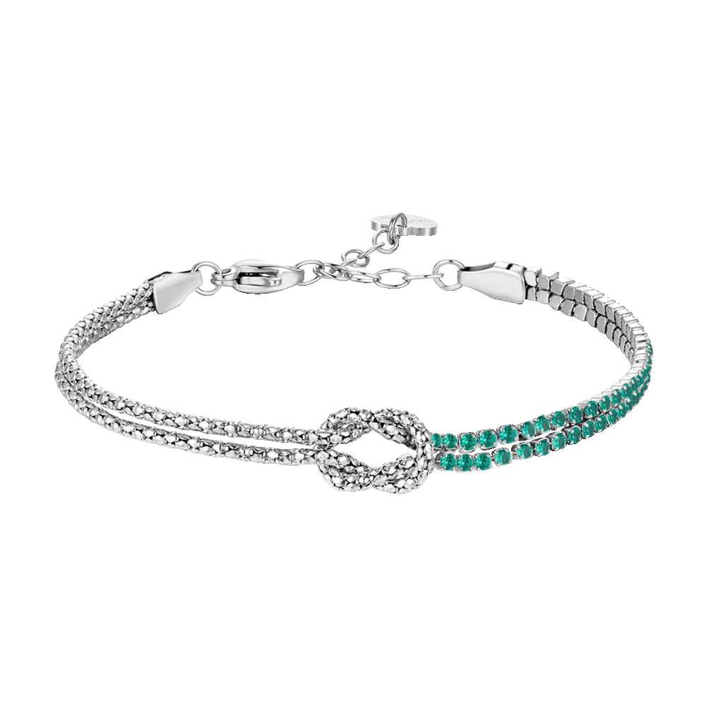 BRACCIALE DONNA IN ACCIAIO CON NODO E ZIRCONI VERDI