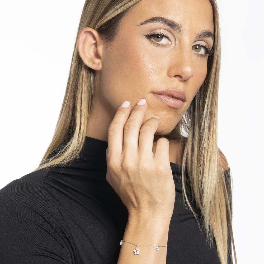 BRACCIALE DONNA IN ACCIAIO CON PENDENTE FIORE E PETALI ZIRCONE BIANCO - Image 3