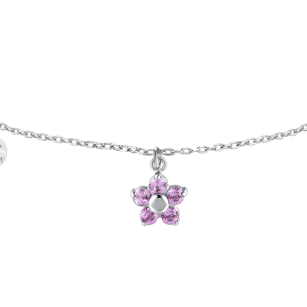 BRACCIALE DONNA IN ACCIAIO CON PENDENTE FIORE E PETALI ZIRCONE ROSA - Image 4