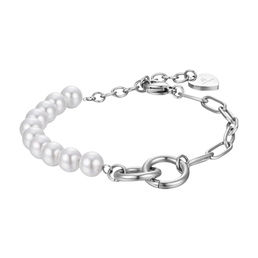 BRACCIALE DONNA IN ACCIAIO CON PERLE BIANCHE