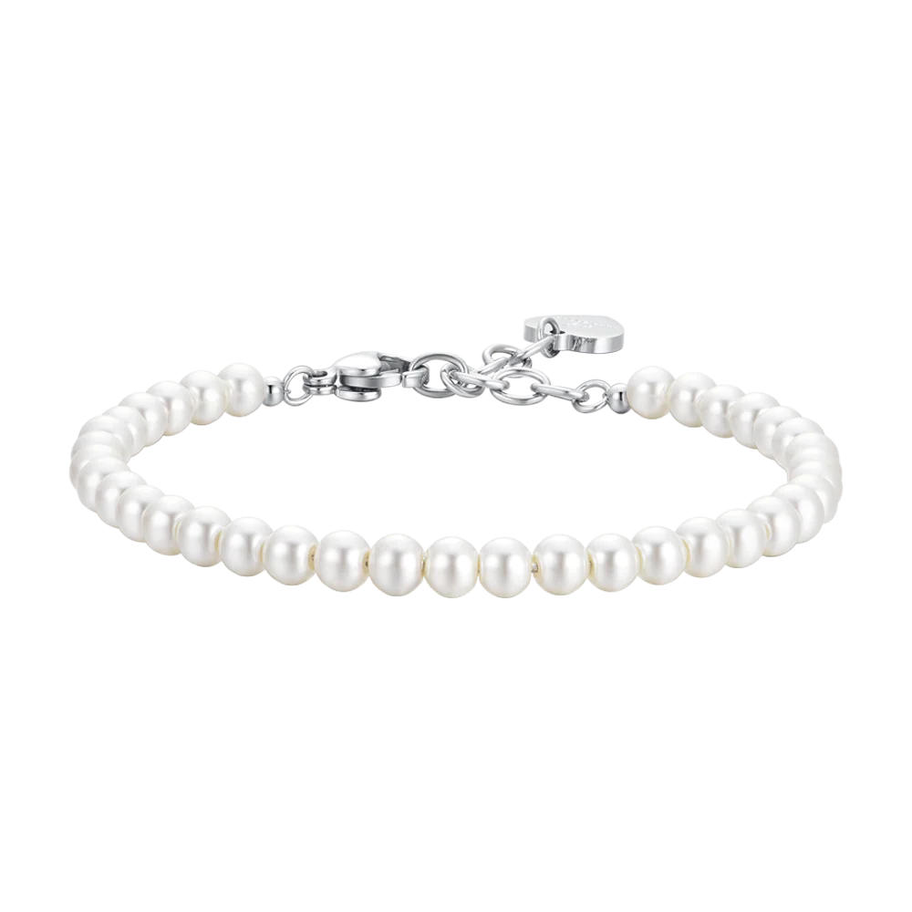 BRACCIALE DONNA IN ACCIAIO CON PERLE BIANCHE