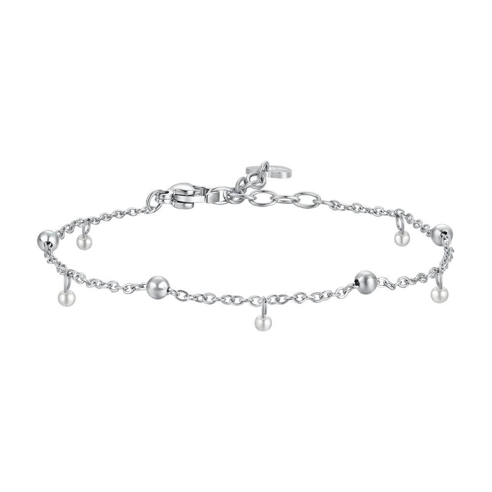 BRACCIALE DONNA IN ACCIAIO CON PERLE BIANCHE
