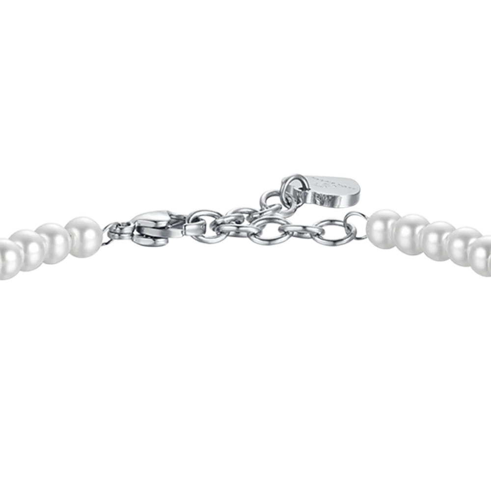 BRACCIALE DONNA IN ACCIAIO CON PERLE SINTETICHE CON CRISTALLO BIANCO - Image 5