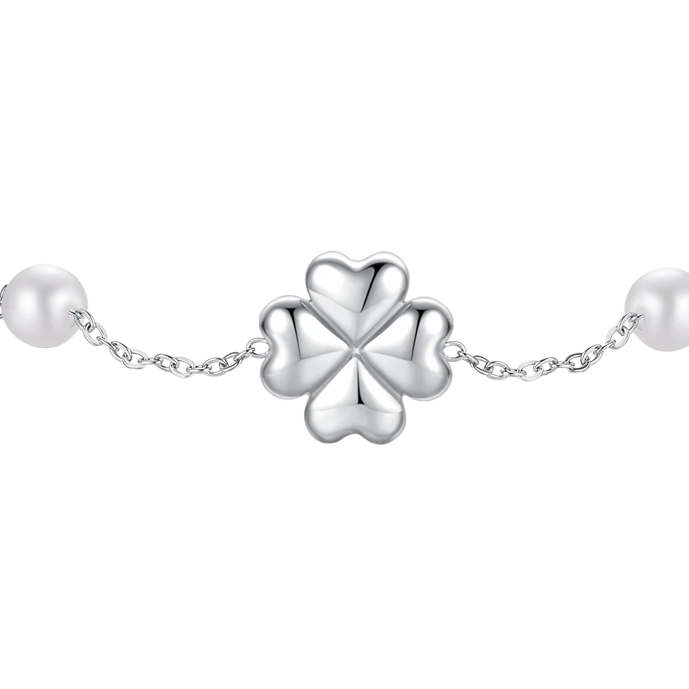 BRACCIALE DONNA IN ACCIAIO CON PERLE E QUADRIFOGLIO - Image 5