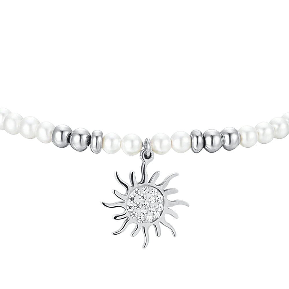 BRACCIALE DONNA IN ACCIAIO CON PERLE SINTETICHE E SOLE - Image 4