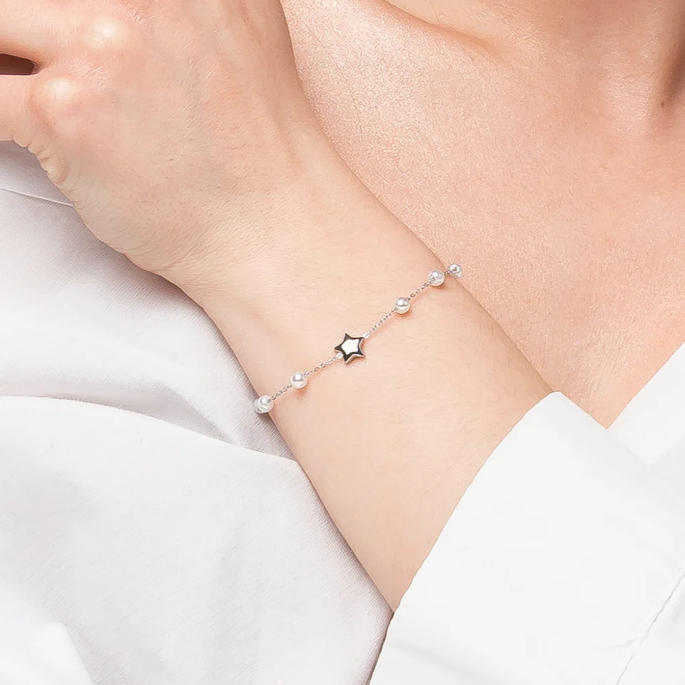 BRACCIALE DONNA IN ACCIAIO CON PERLE E STELLA - Image 2