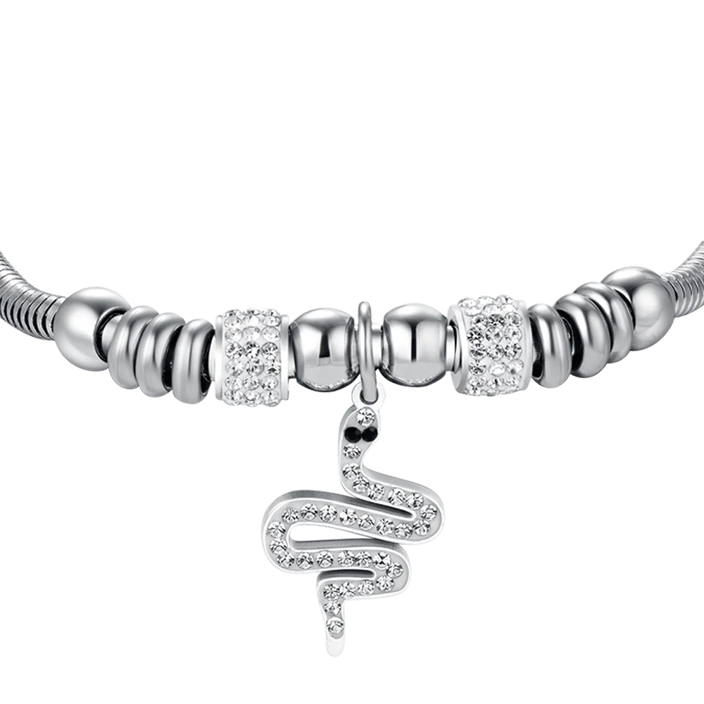 BRACCIALE DONNA IN ACCIAIO CON SERPENTE CON CRISTALLI BIANCHI - Image 4