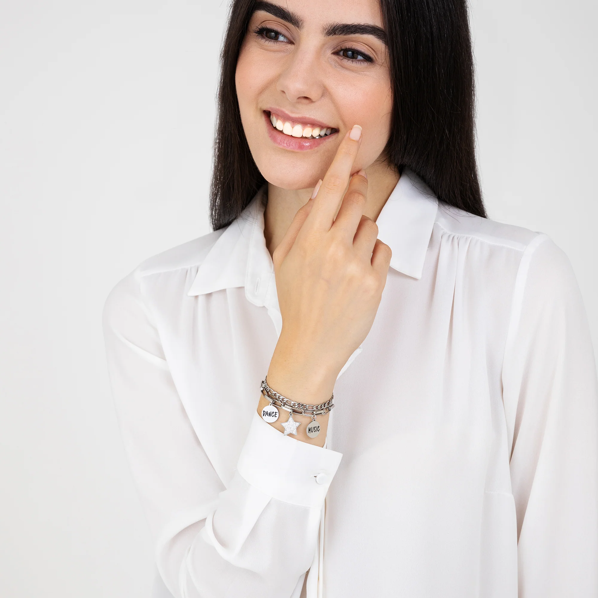 BRACCIALE DONNA IN ACCIAIO CON STELLA CON CRISTALLI BIANCHI E PIASTRE CON SMALTO - Image 3