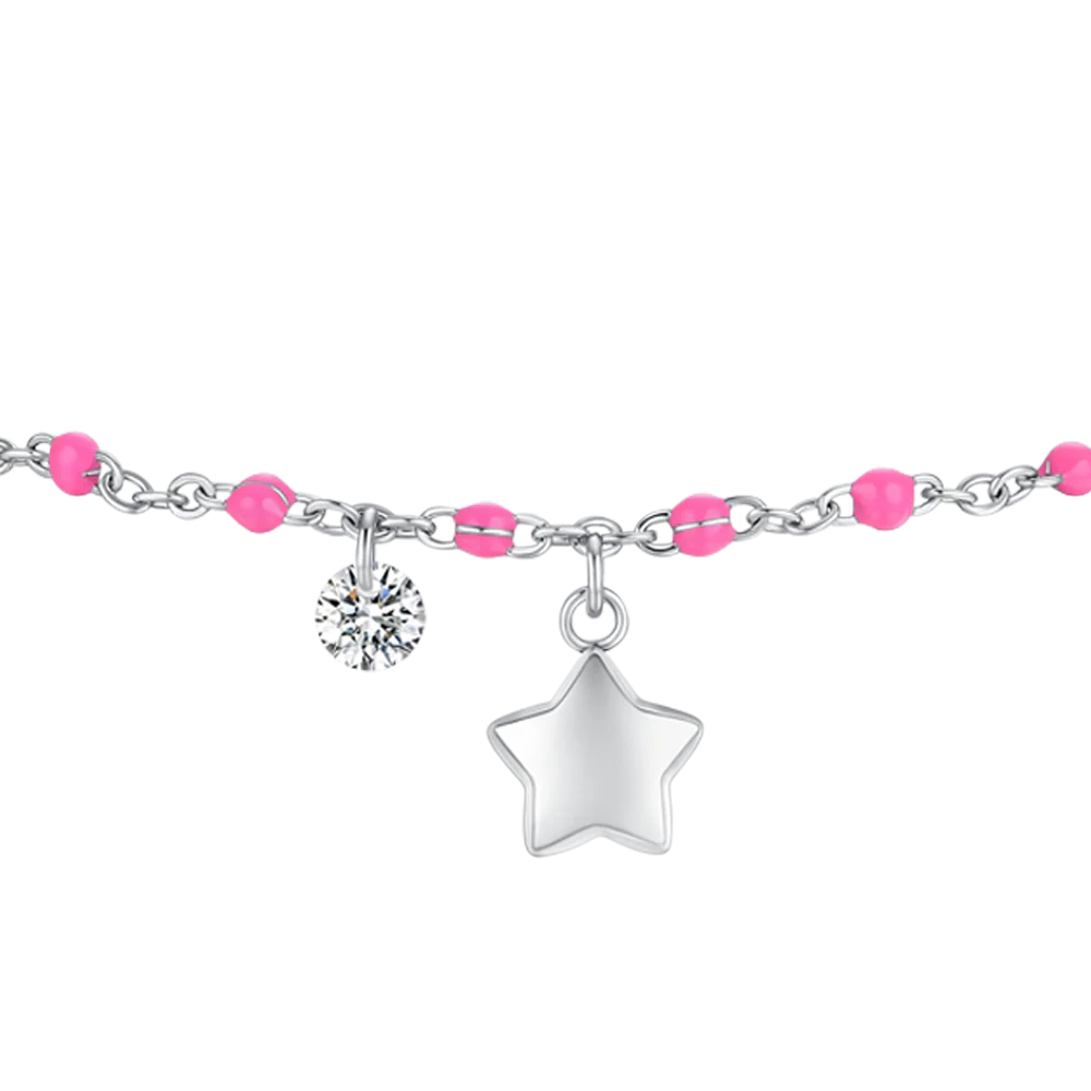 BRACCIALE DONNA IN ACCIAIO CON STELLA, CRISTALLO E PIETRE CON SMALTO FUCSIA - Image 4