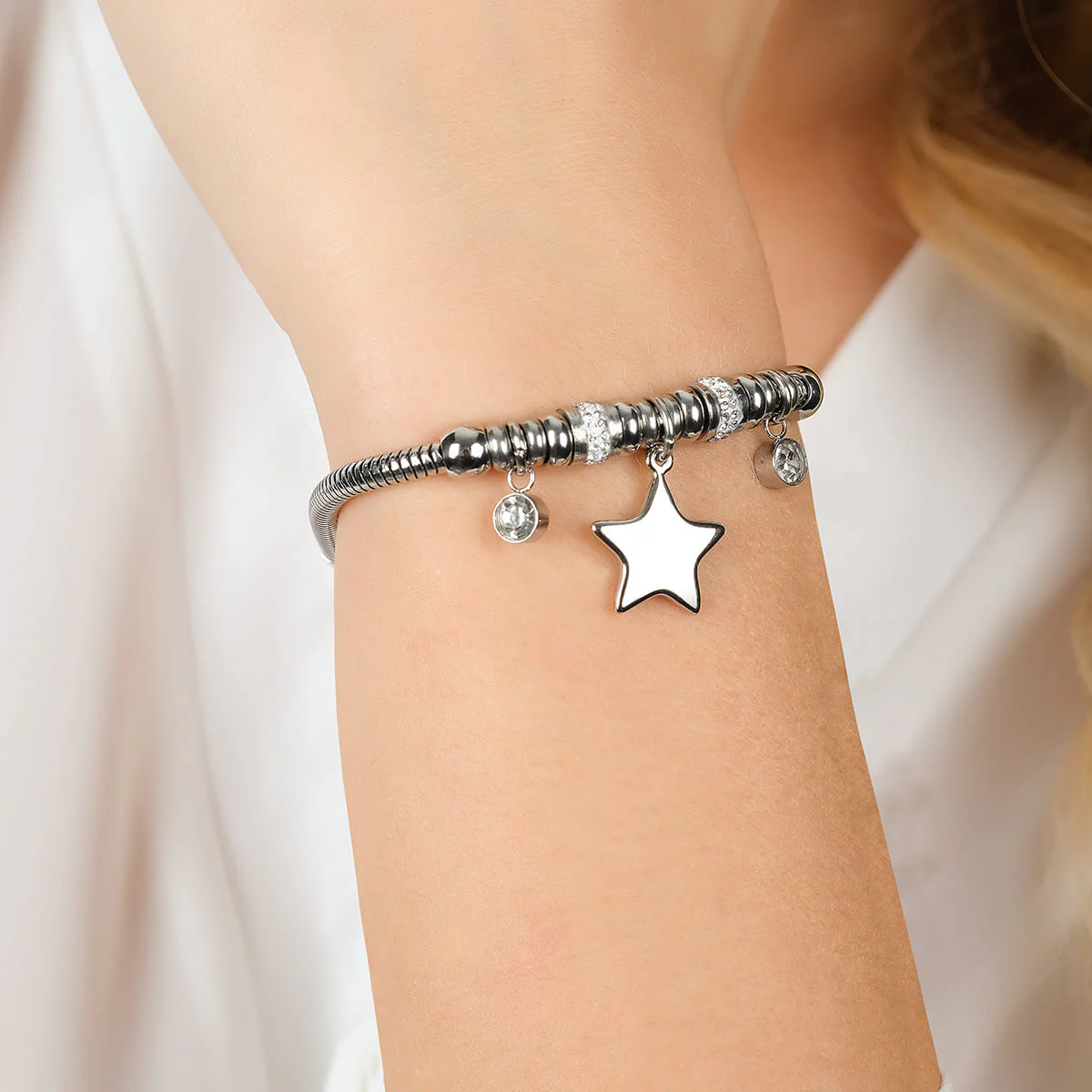 BRACCIALE DONNA IN ACCIAIO CON STELLA E CRISTALLI BIANCHI - Image 2