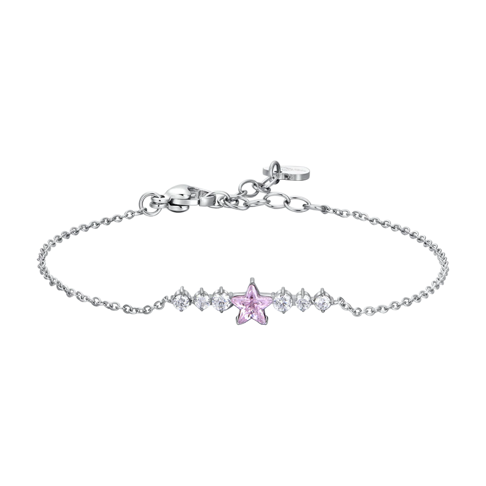 BRACCIALE DONNA IN ACCIAIO CON STELLA ROSA E CRISTALLI BIANCHI