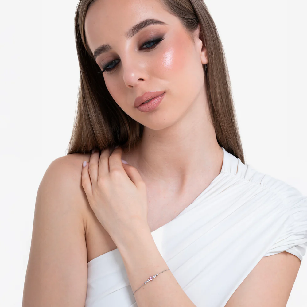 BRACCIALE DONNA IN ACCIAIO CON STELLA ROSA E CRISTALLI BIANCHI - Image 3