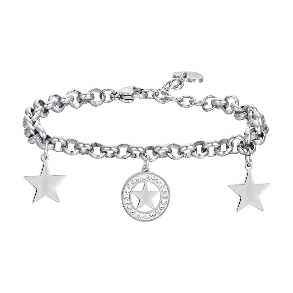 BRACCIALE DONNA IN ACCIAIO CON STELLE E CRISTALLI BIANCHI