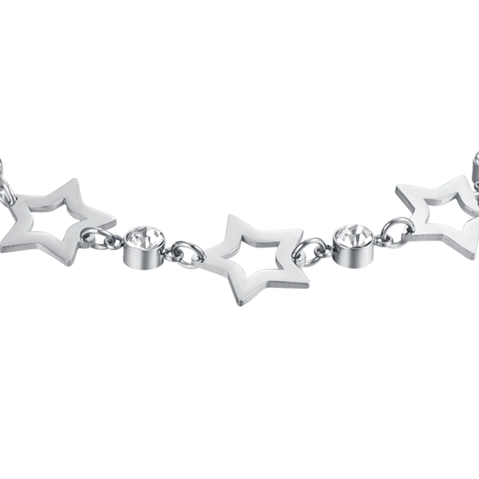 BRACCIALE DONNA IN ACCIAIO CON STELLE TRAFORATE E CRISTALLI BIANCHI - Image 5