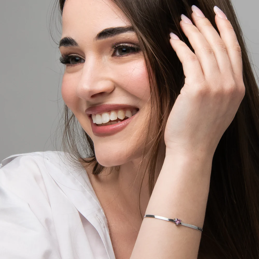 BRACCIALE DONNA IN ACCIAIO CON ZIRCONE ROSA - Image 3