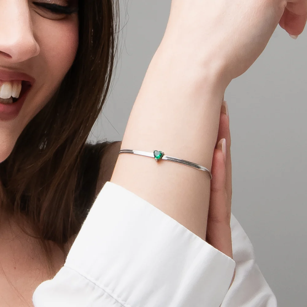 BRACCIALE DONNA IN ACCIAIO CON ZIRCONE VERDE - Image 2