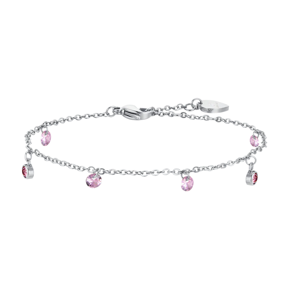 BRACCIALE DONNA IN ACCIAIO CRISTALLI ROSA