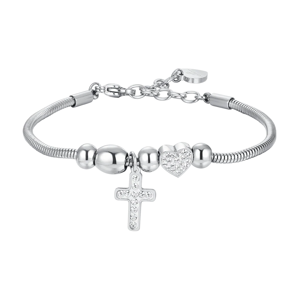 BRACCIALE DONNA IN ACCIAIO CROCE E CRISTALLI