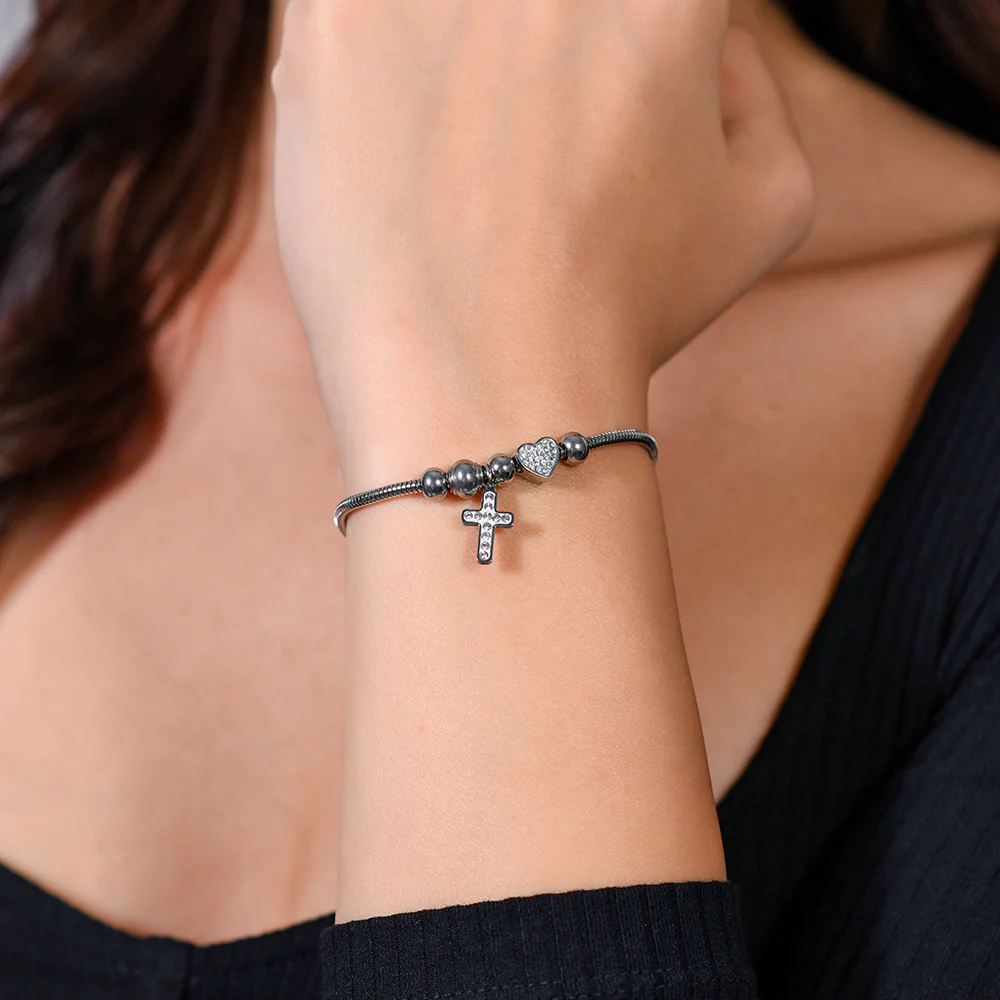 BRACCIALE DONNA IN ACCIAIO CROCE E CRISTALLI - Image 2