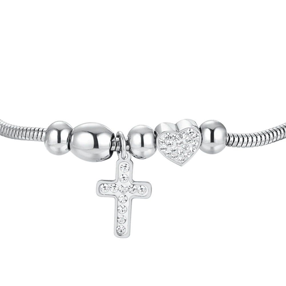 BRACCIALE DONNA IN ACCIAIO CROCE E CRISTALLI - Image 4