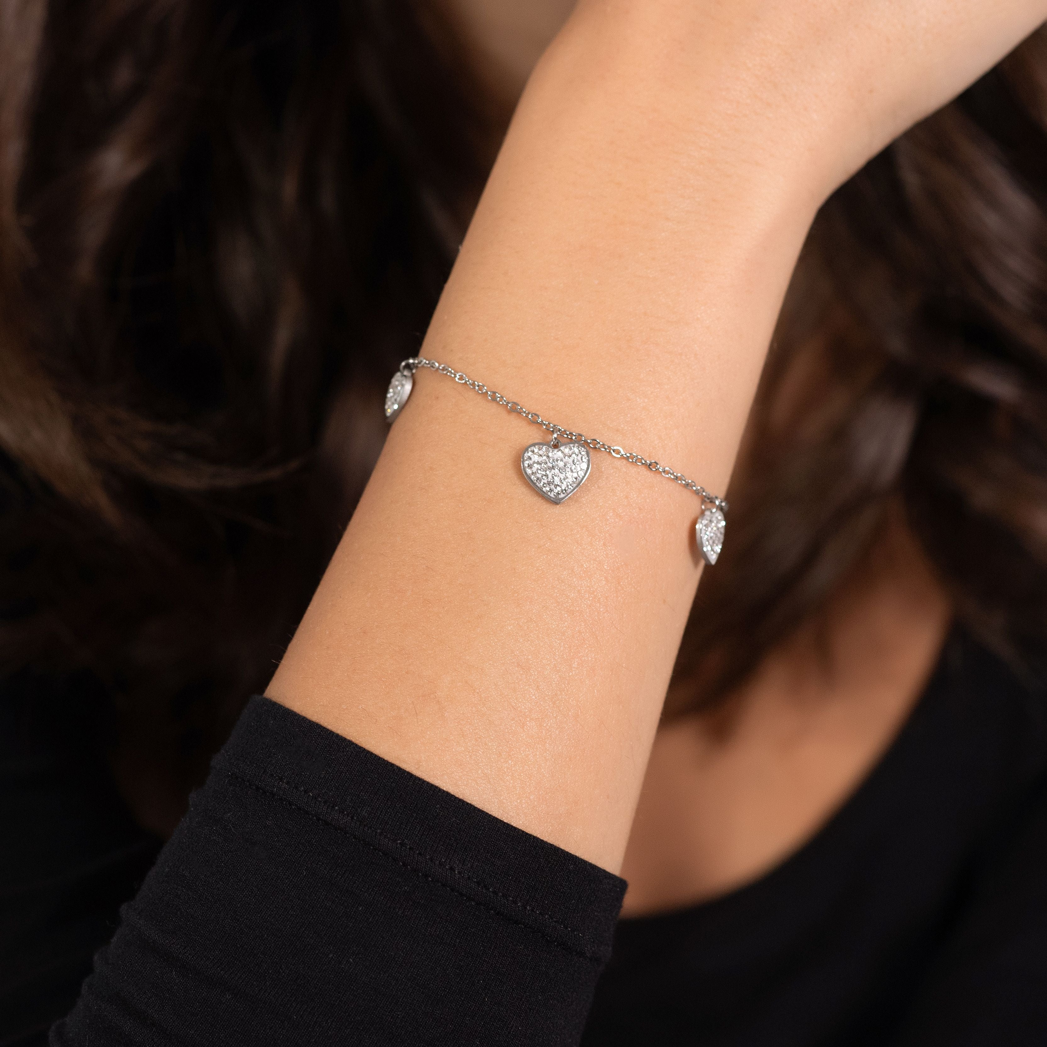 BRACCIALE DONNA IN ACCIAIO CUORI CON CRISTALLI BIANCHI - Image 2