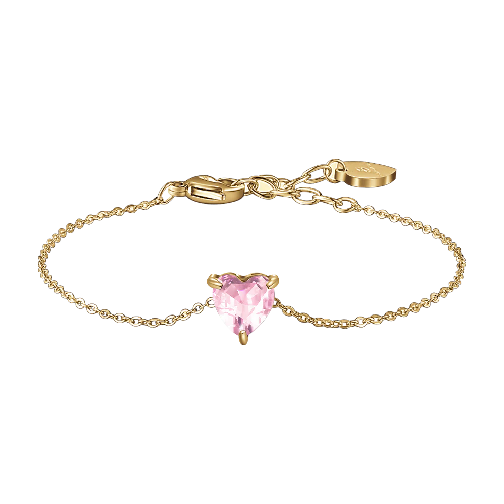 BRACCIALE DONNA IN ACCIAIO E IP GOLD CON CUORE CRISTALLO ROSA