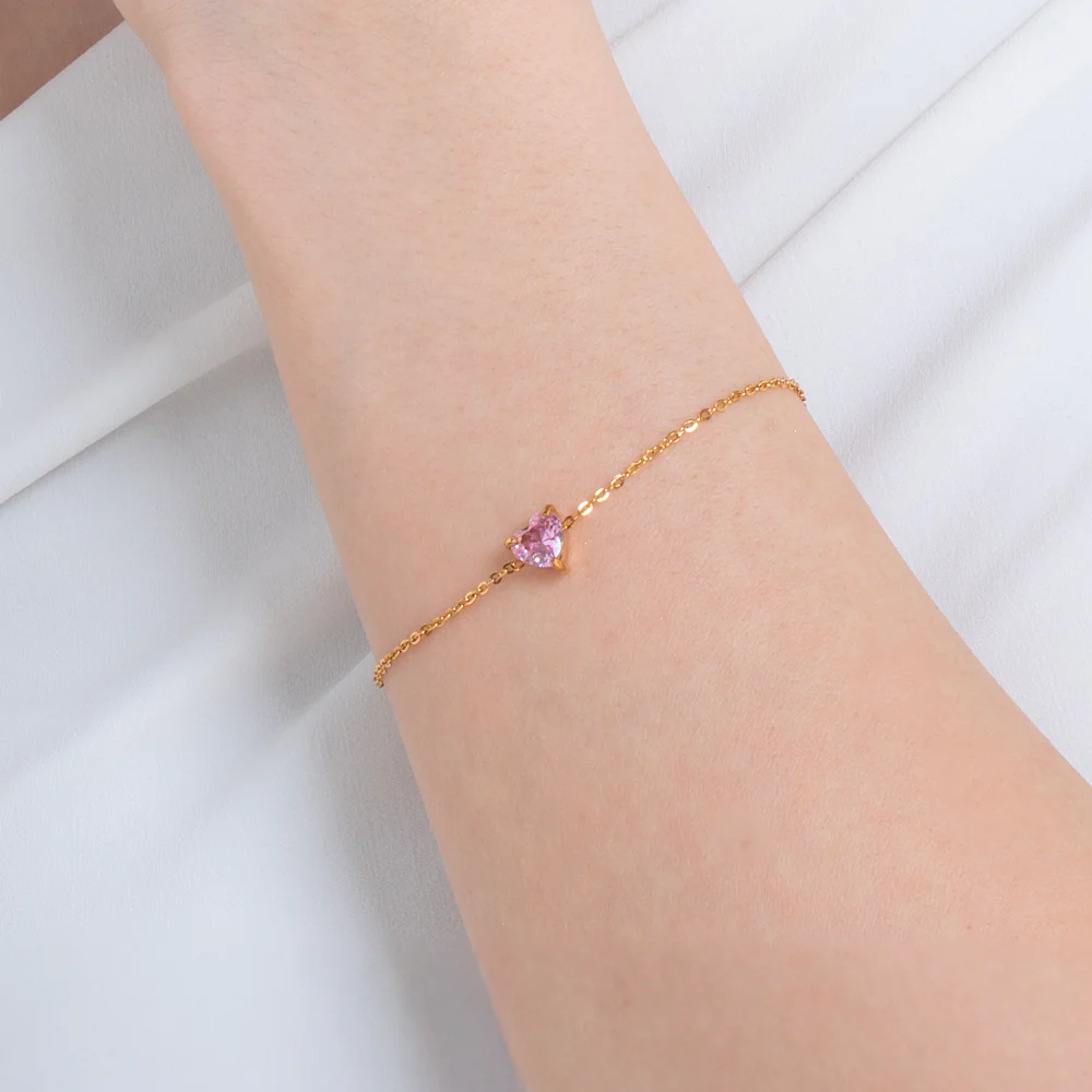 BRACCIALE DONNA IN ACCIAIO E IP GOLD CON CUORE CRISTALLO ROSA - Image 2
